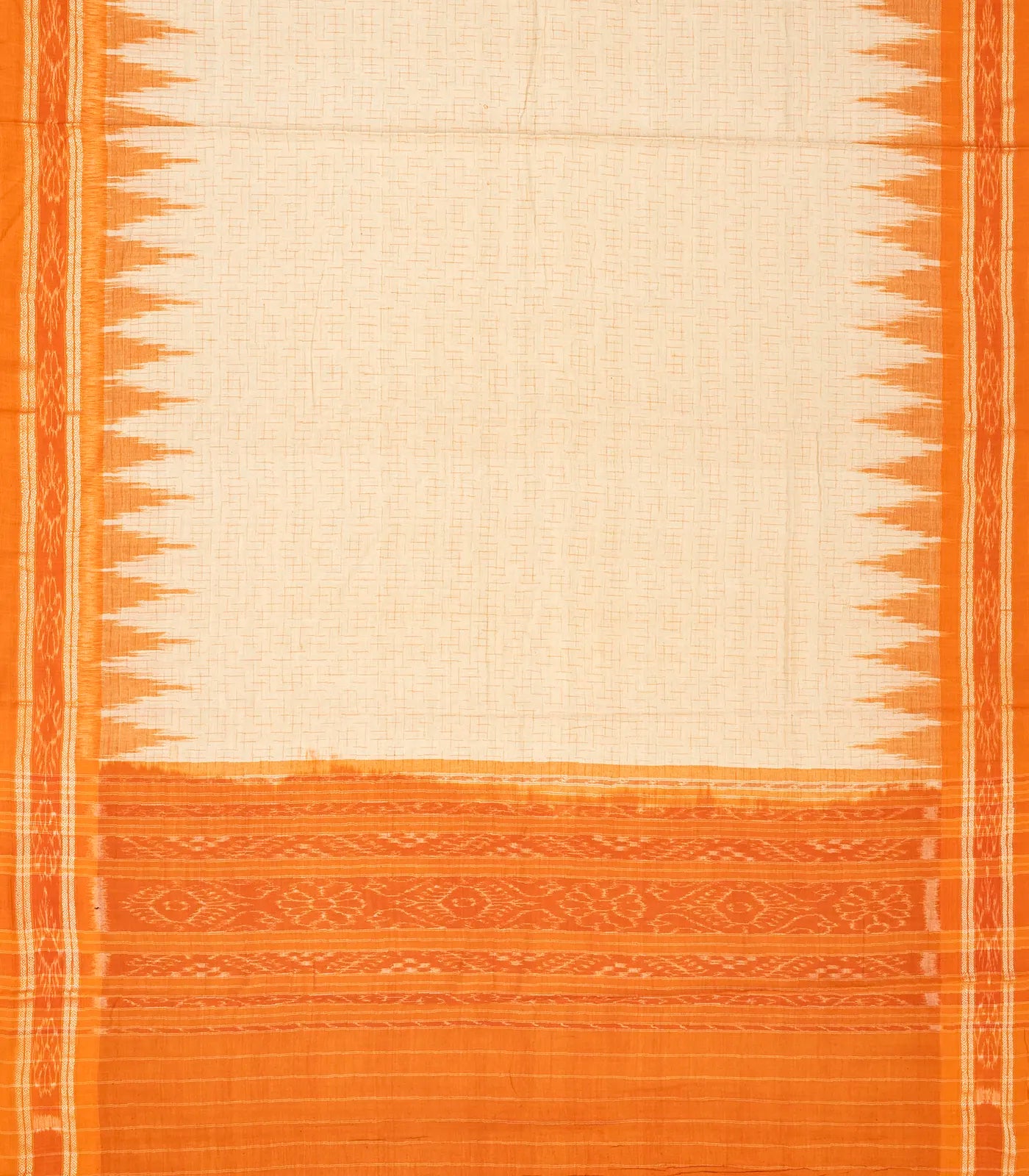 Taupe Handloom Orissa Cotton Saree With Orange Border