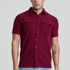 Maroon Textured Double Pocket Shirt
