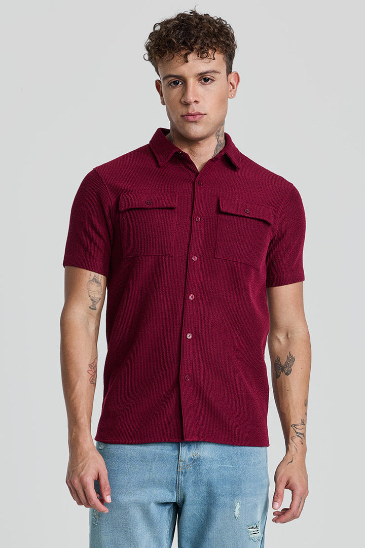 Maroon Textured Double Pocket Shirt