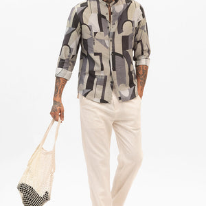 Beige Abstract Mandarin Shirt