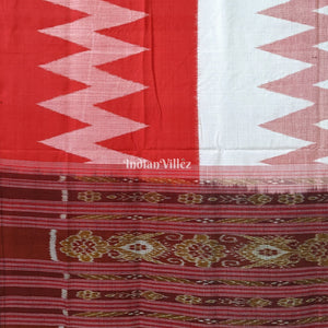 Red White Green Maniabandha Odisha Ikat Cotton Saree