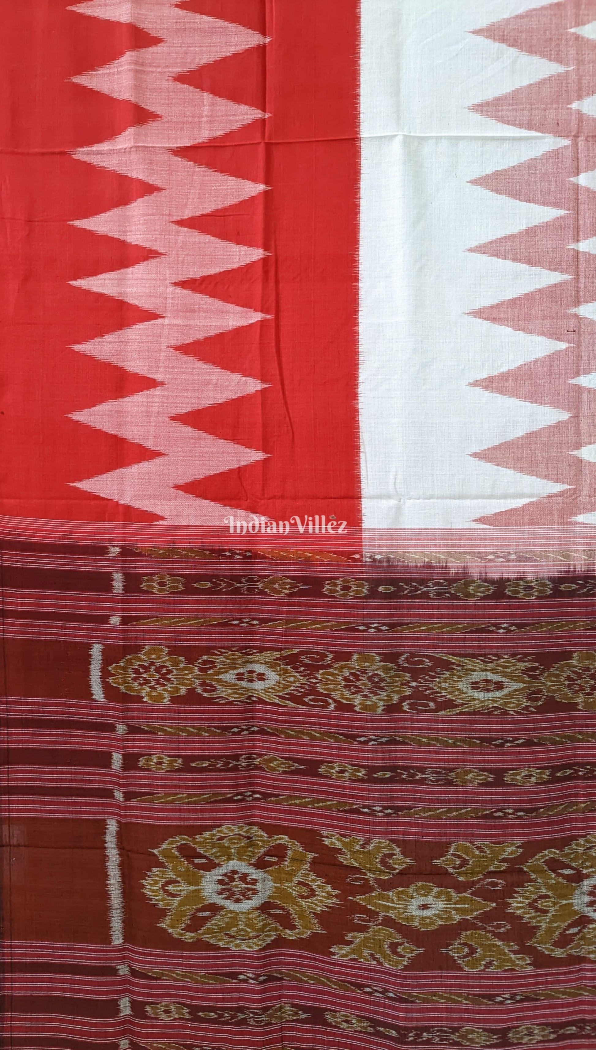 Red White Green Maniabandha Odisha Ikat Cotton Saree