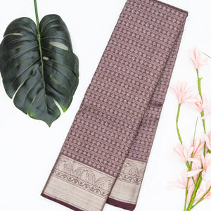 Maroon Handloom Kanchipuram Silk Saree With Star Motif Stripes