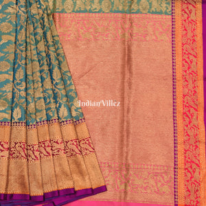 Green Goldfish Dual Tone Animal Motif Katan Banarasi Shikargah Saree