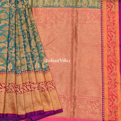 Green Goldfish Dual Tone Animal Motif Katan Banarasi Shikargah Saree