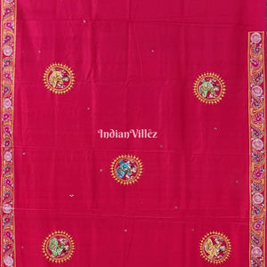 Red Radha Krishna Boita Pattachitra Silk Saree