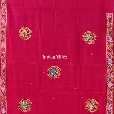Red Radha Krishna Boita Pattachitra Silk Saree