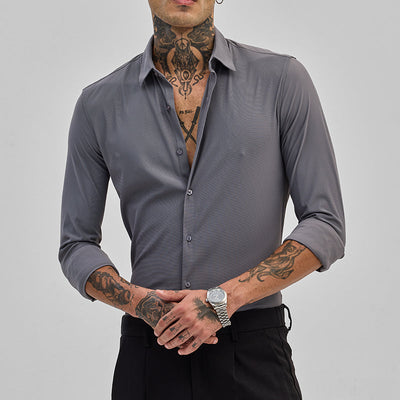 Grey Stretchable Slim Fit Shirt