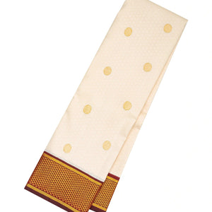 White Handloom Kanchipuram Korvai Silk Saree With Maroon Border