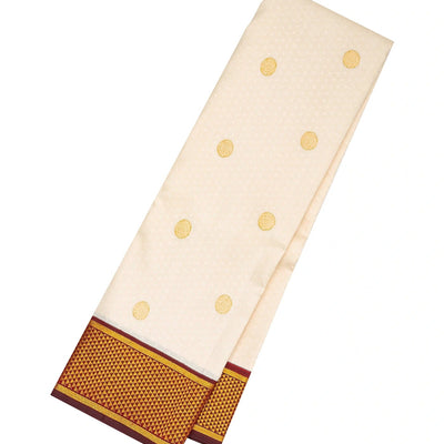 White Handloom Kanchipuram Korvai Silk Saree With Maroon Border