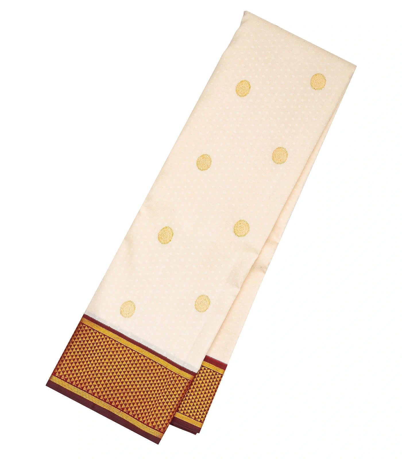 White Handloom Kanchipuram Korvai Silk Saree With Maroon Border