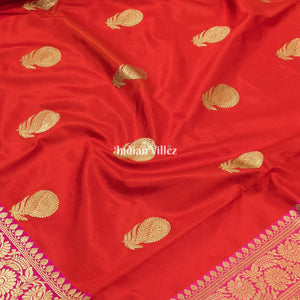 Red with Rani Designer Banarasi Katan Silk Saree
