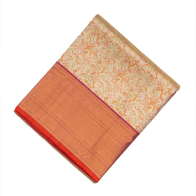 Beige Handloom Kanchipuram Tissue Silk Saree With Meenakari Floral Motifs