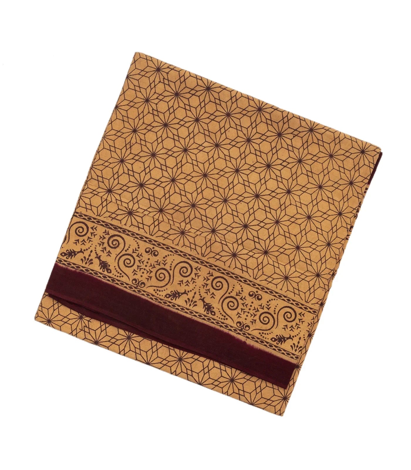 Beige Sungudi Cotton Saree With Floral Motifs
