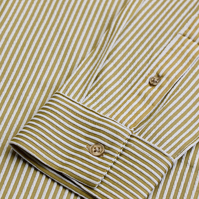 Beige Stripes Slim Fit Stretch Shirt
