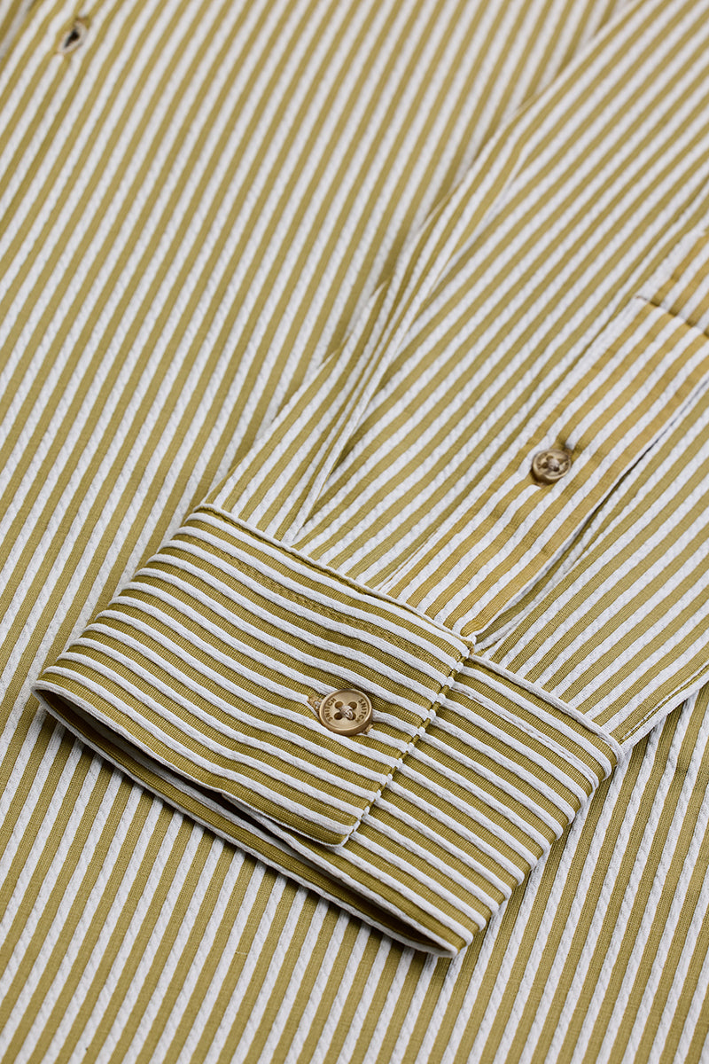 Beige Stripes Slim Fit Stretch Shirt