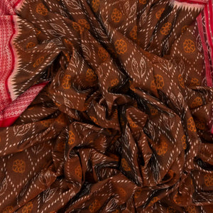 Brown Handloom Orissa Cotton Saree With Tie & Dye Floral Motifs