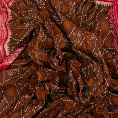 Brown Handloom Orissa Cotton Saree With Tie & Dye Floral Motifs
