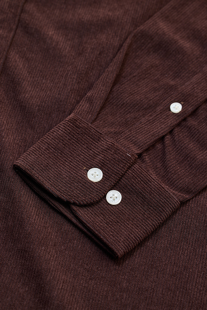 Dark Brown Slim Fit Corduroy Shirt