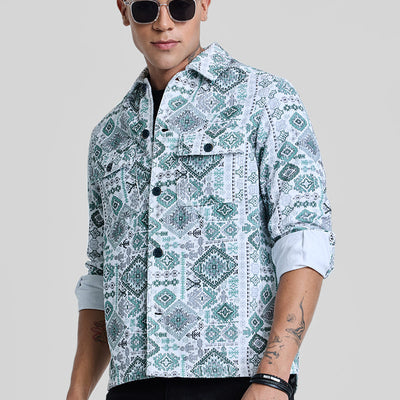 Green Geometric Corduroy Jacket