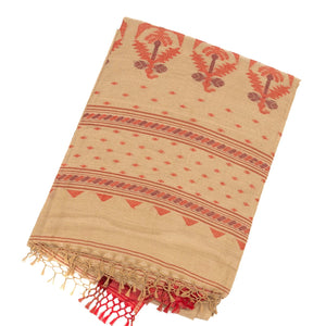 Beige Handloom Bengal Cotton Saree With Flower Buttas