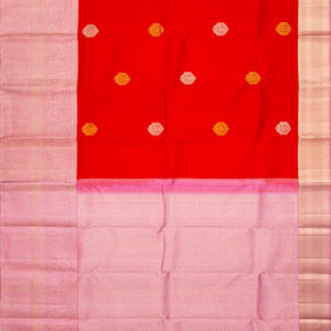 Red Handloom Kanchipuram Silk Saree With Floral Buttas
