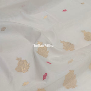 White Flower Design Pure Chanderi Silk Saree
