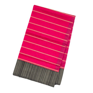Hot Pink Handloom Soft Silk Saree With Stripes & Contrast Border