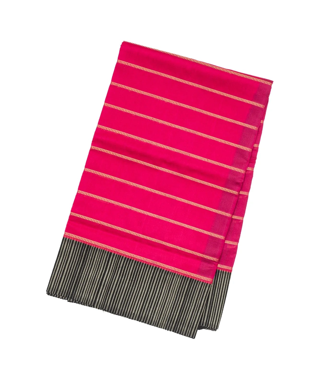 Hot Pink Handloom Soft Silk Saree With Stripes & Contrast Border