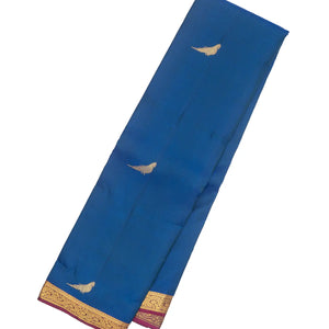 Blue Handloom Kanchipuram Korvai Silk Saree With Parrot Buttas
