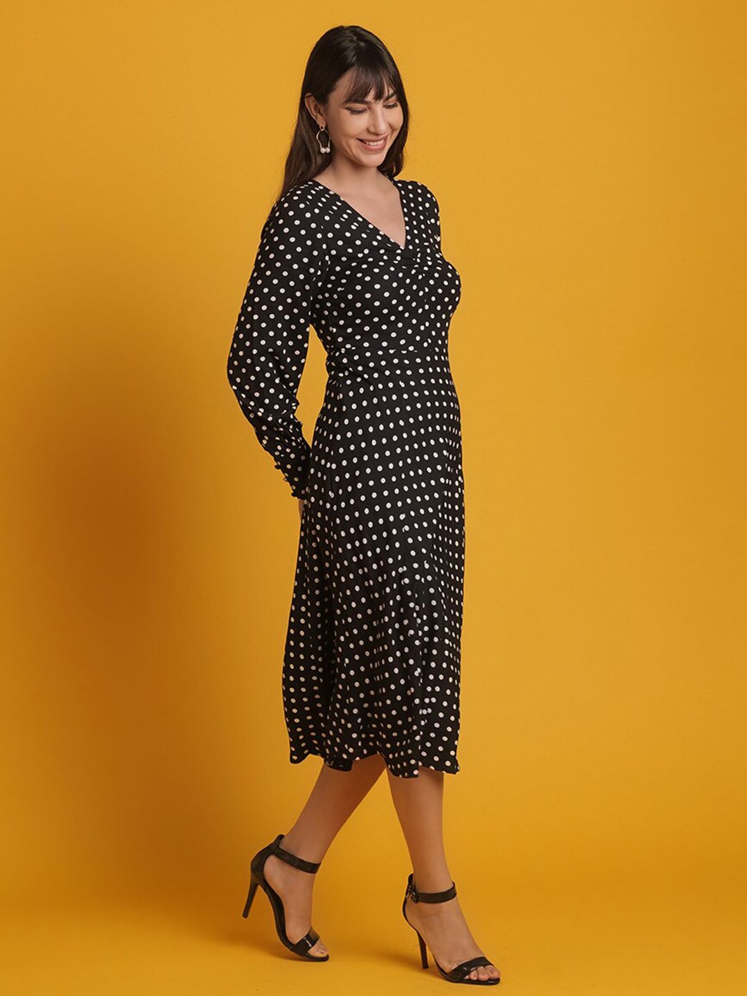 Women V Neck Polka Dot Dress