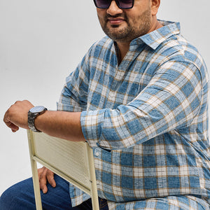 Blue Checks Linen Blend Shirt