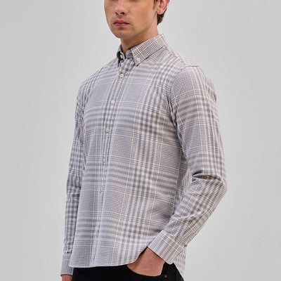 Light Grey Checks Slim Fit Shirt