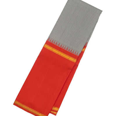 Grey Handloom Kanchipuram Korvai Silk Saree With Checks