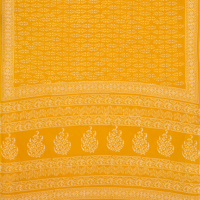 Mustard Woven Jaipur Cotton Saree Printed With Flower Motifs