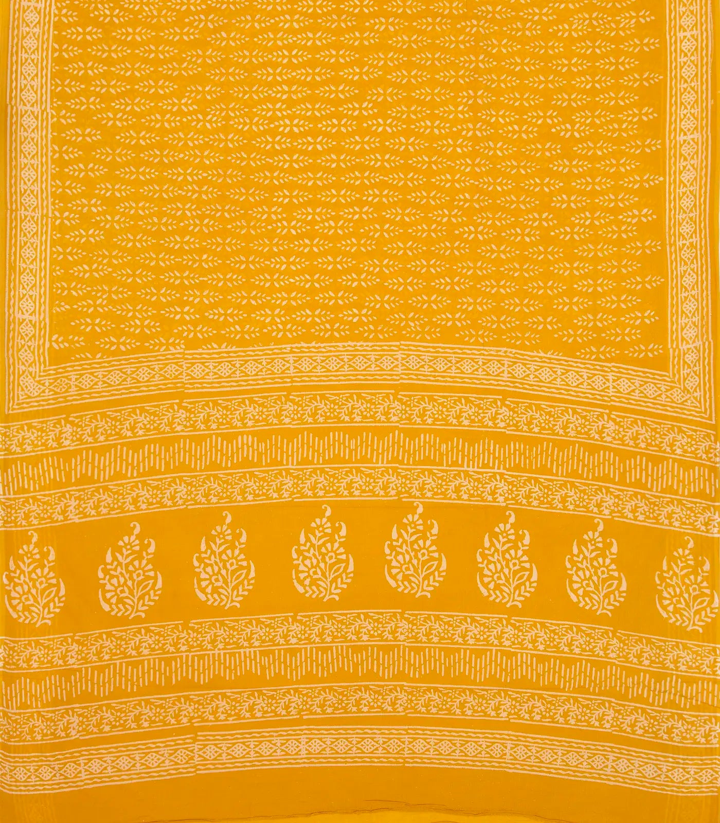 Mustard Woven Jaipur Cotton Saree Printed With Flower Motifs