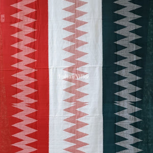 Red White Green Maniabandha Odisha Ikat Cotton Saree