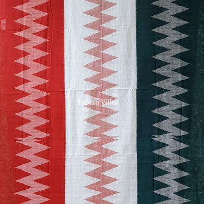 Red White Green Maniabandha Odisha Ikat Cotton Saree