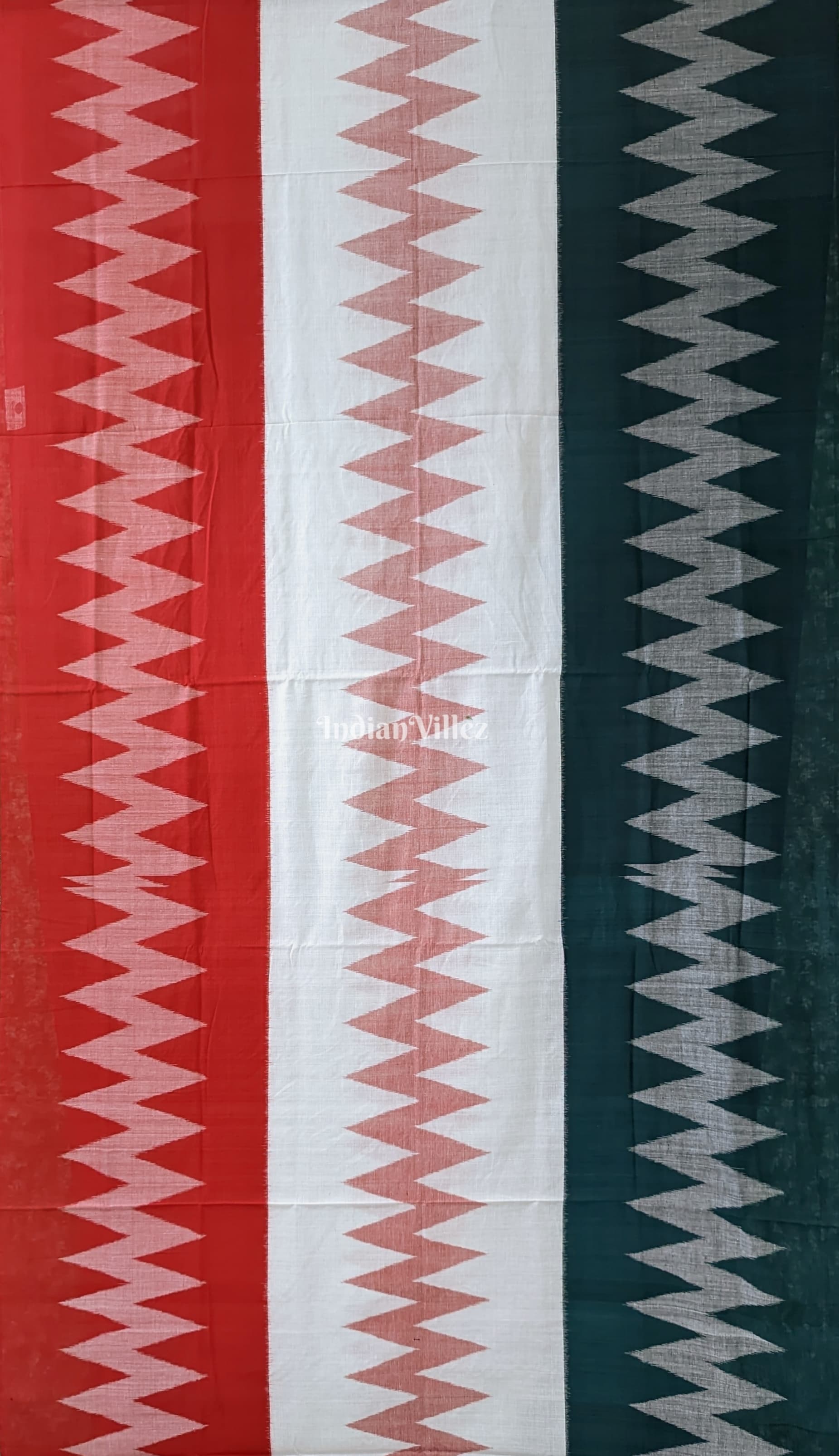 Red White Green Maniabandha Odisha Ikat Cotton Saree
