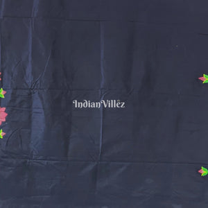 Hand Painted Pichwai Art on Blue Mulberry Silk Saree