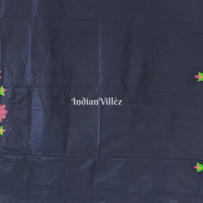 Hand Painted Pichwai Art on Blue Mulberry Silk Saree