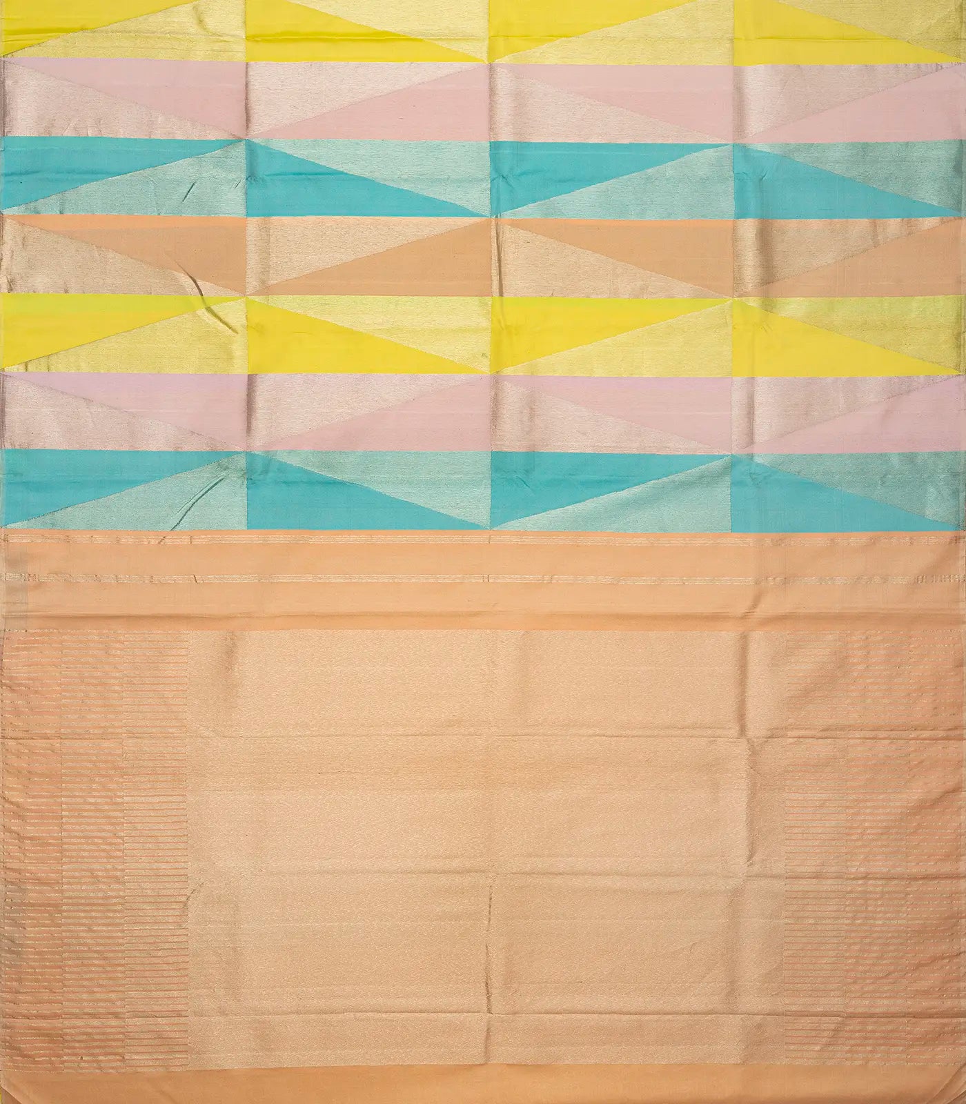 Multi Color Handloom Kanchipuram Silk Saree With Triangle Motifs