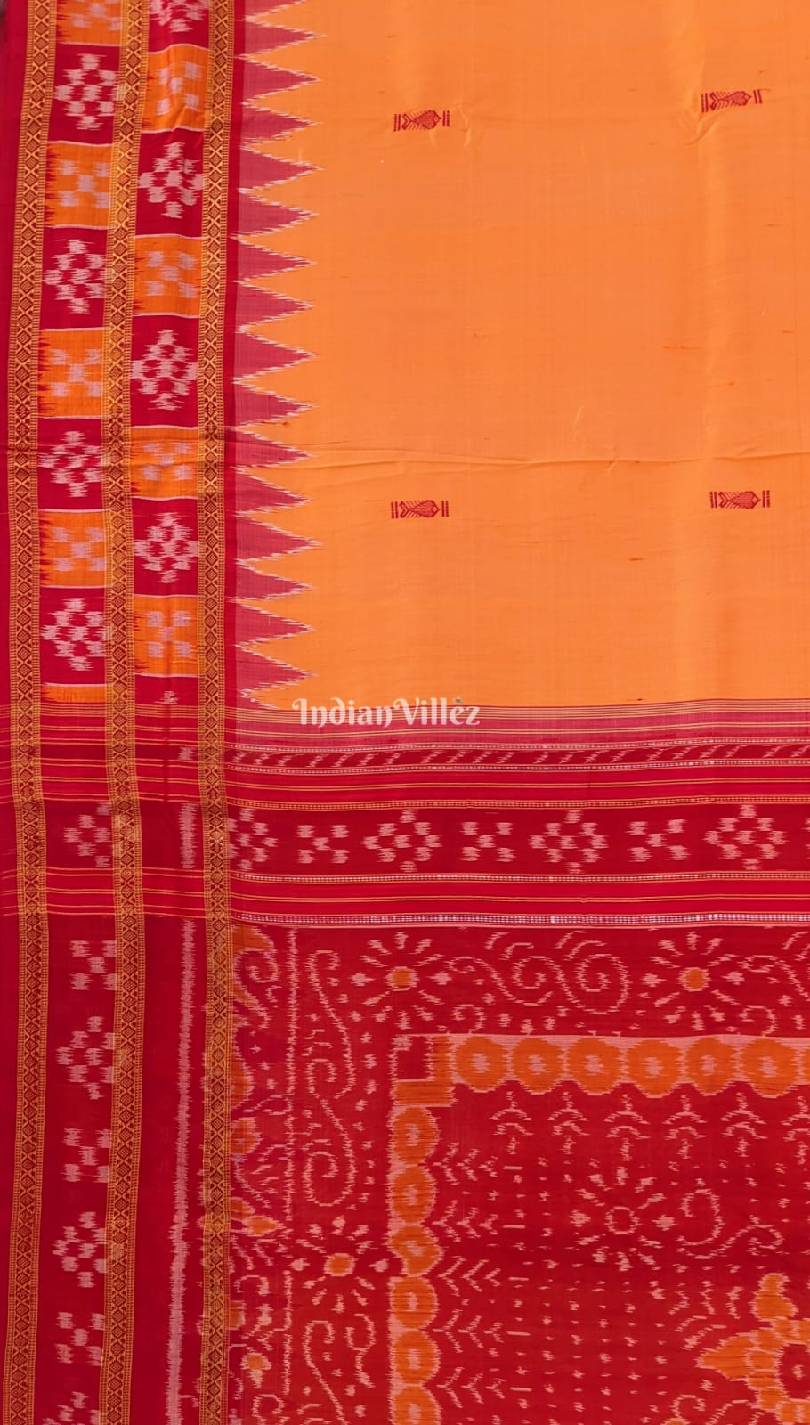 Deep Yellow Double Border Pasapalli Fish Motif Khandua Silk Saree