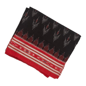 Black Handwoven Orissa Cotton Saree With Tie & Dye Floral Motifs & Contrast Border