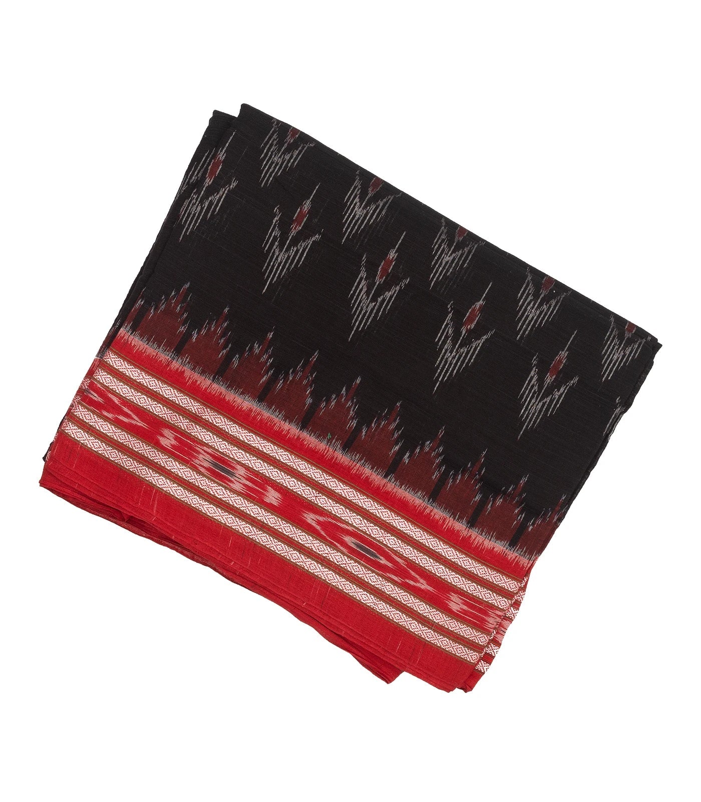 Black Handwoven Orissa Cotton Saree With Tie & Dye Floral Motifs & Contrast Border