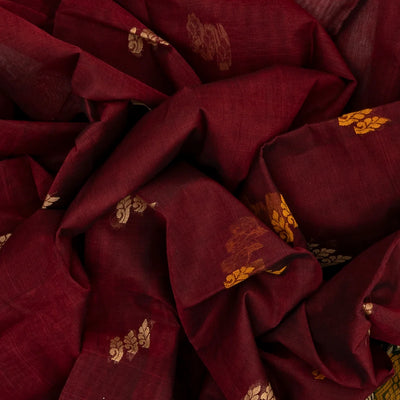 Maroon Handloom Rasipuram Cotton Saree With Floral Buttas