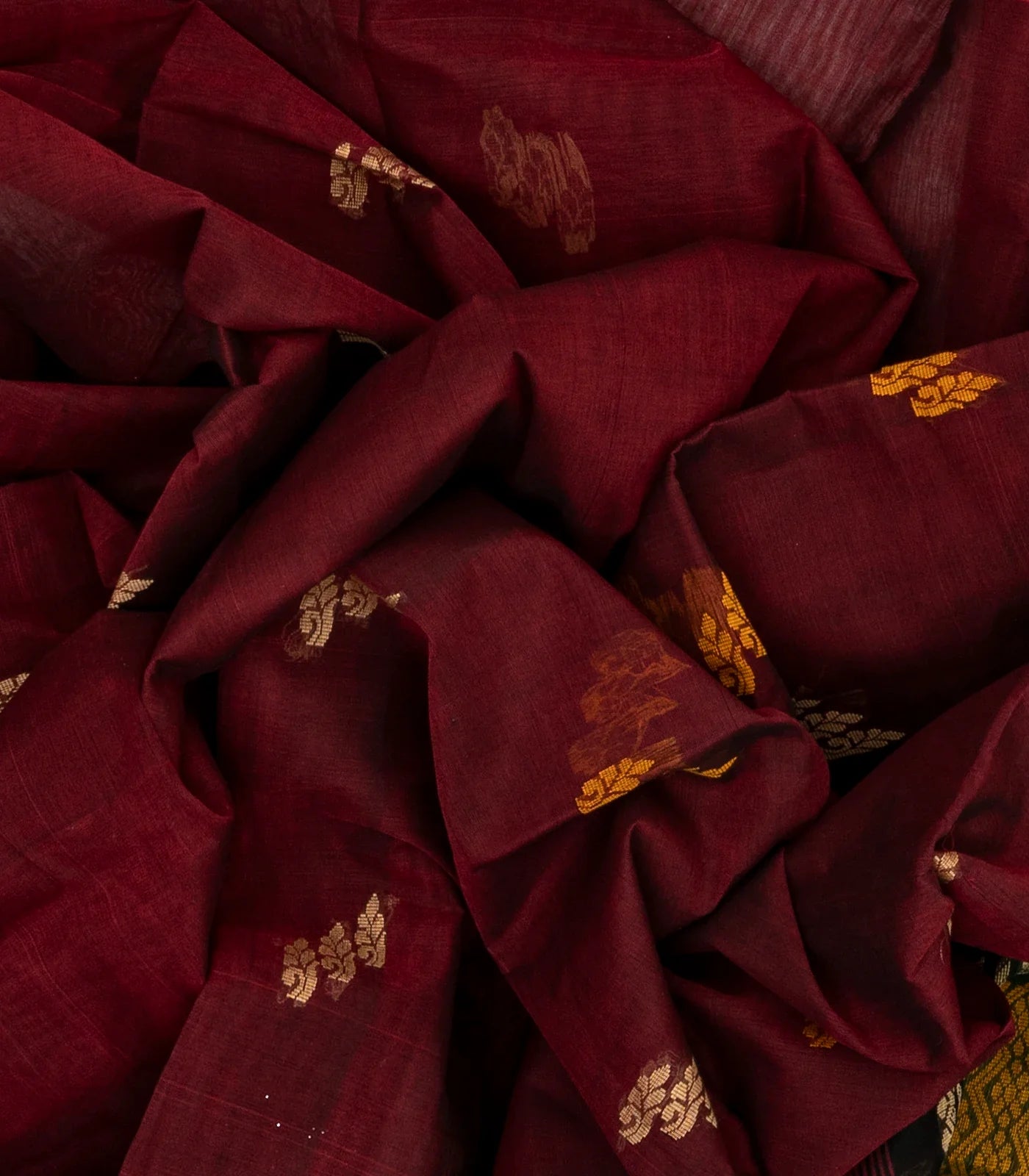 Maroon Handloom Rasipuram Cotton Saree With Floral Buttas
