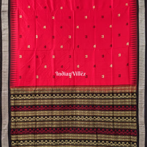 Red Laxmi Pada Lotus Sambalpuri Ikat Bomkai Silk Saree
