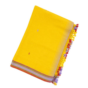 Yellow Handloom Bhujodi Cotton Saree With Arrow Buttas