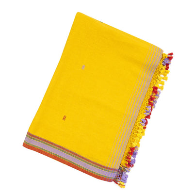 Yellow Handloom Bhujodi Cotton Saree With Arrow Buttas